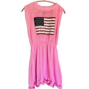 BiBi Americana Sequin Flag Romper Pink Stretch Waist NWOT
